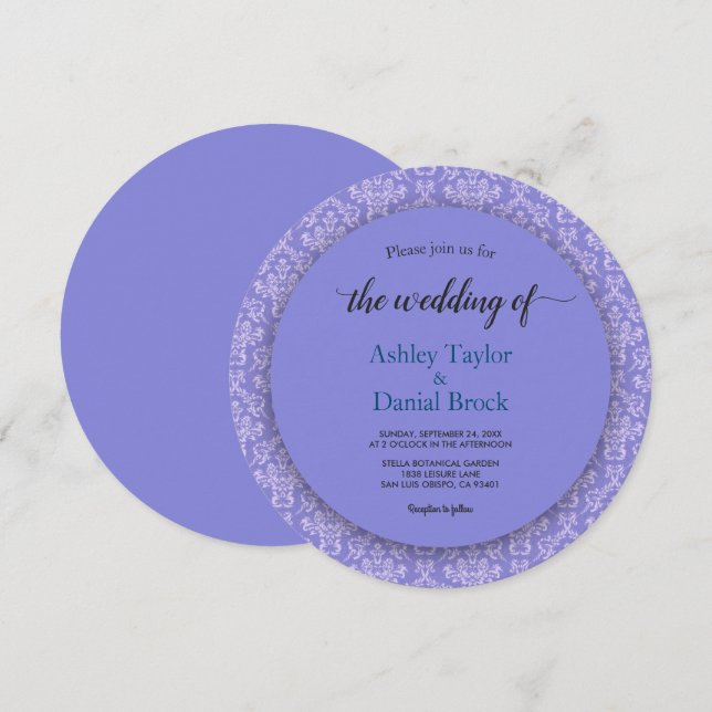 Elegant Royal Blue Ornate Chic Damask bröllop Inbjudningar (Fram/baksida)