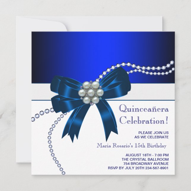 Elegant Royal Blue Quinceanera-inbjudningar Inbjudningar (Framsida)