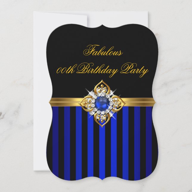 Elegant Royal Blue Rand Guld Pearl Birthday Inbjudningar (Framsida)