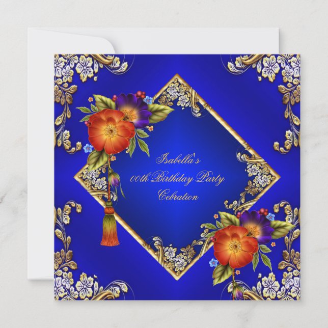 Elegant Royal Blue Red Orange Lila blommor Party Inbjudningar (Framsida)