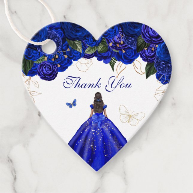 Elegant Royal Blue Ro Butterfly Quinceanera Gåvor Etiketter (Framsida)