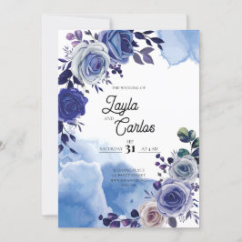 Elegant Royal Blue Ro Finare QR-kod Bröllop Inbjudningar