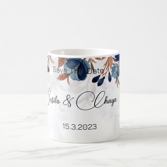 elegant Royal Blue Rustic modern savethedate. Kaffemugg (Center)