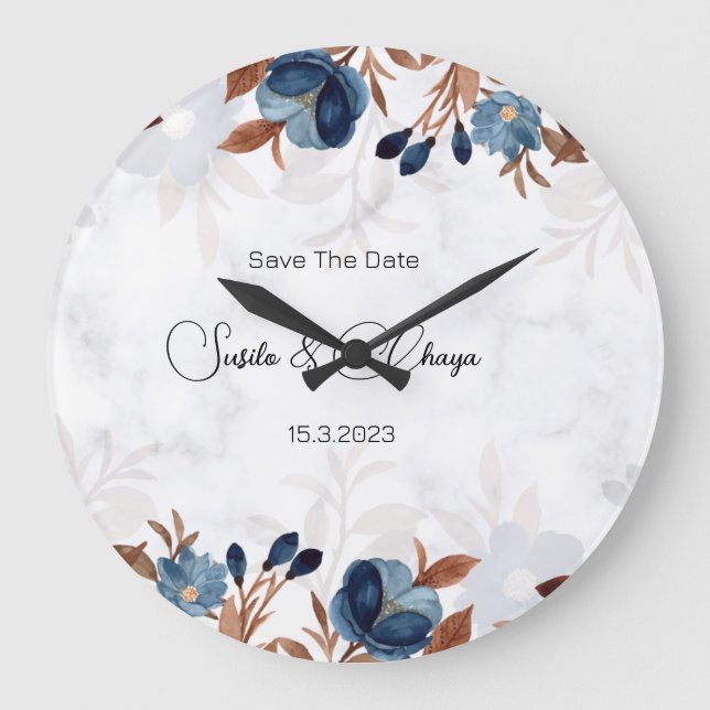 elegant Royal Blue Rustic modern savethedate. Stor Klocka (Framsida)