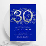 Elegant Royal Blue Silver 30års födelsedag Inbjudningar<br><div class="desc">Elegant kungligt blåsilver 30:e födelserbjudande. Anpassningsbar modern feminin design med rosor botaniska accenter och faux glitter silver. Enkel perfekt för inbjudan-kort i blommigt för en snyggt kvinnlig dag firande. Anpassa med dina egna detaljer. Skrivna Zazzle-inbjudningar eller digital utskrivbar mall för omedelbar nedladdning.</div>