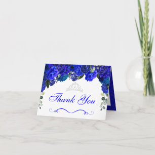 Elegant Royal Blue Silver Blommigt Tack Inbjudan