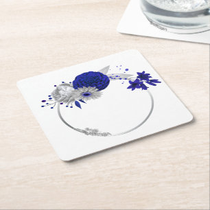elegant royal blue & silver-blommor underlägg papper kvadrat