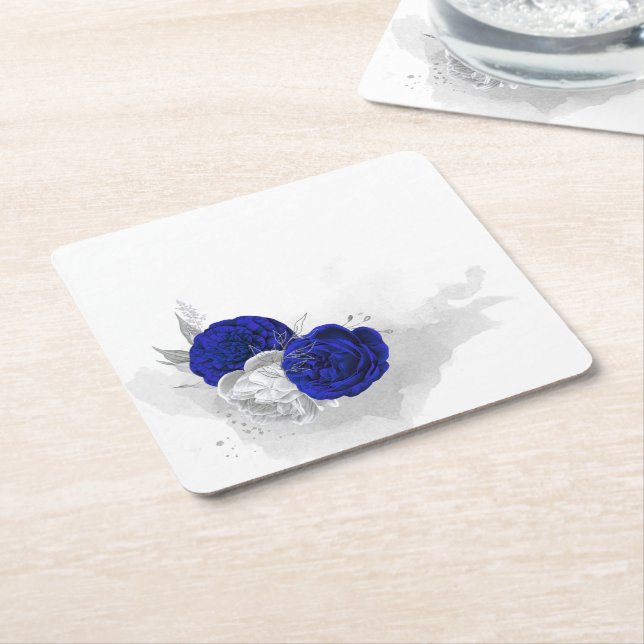 elegant royal blue & silver-blommor underlägg papper kvadrat (Vinklad)