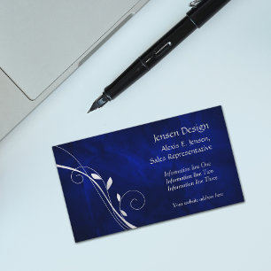 Elegant Royal Blue Silver Löv Swirl Visitkort