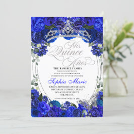 Elegant Royal Blue Silver Quinceanera Birthday Inbjudningar