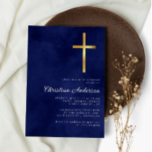 Elegant Royal Blue Watercolor Baptism Boy