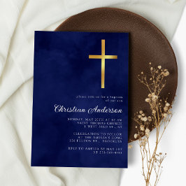 Elegant Royal Blue Watercolor Baptism Boy Inbjudningar
