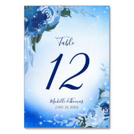 Elegant Royal Blue Watercolor Blommigt Greenery Bordsnummer