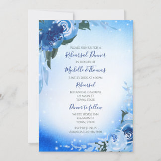 Elegant Royal Blue Watercolor Blommigt Greenery Inbjudningar