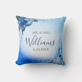 Elegant Royal Blue Watercolor Blommigt Greenery Kudde