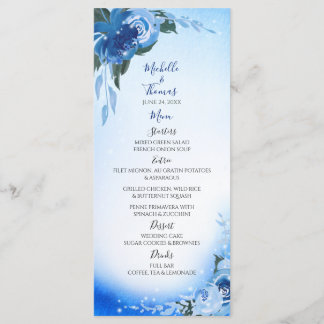 Elegant Royal Blue Watercolor Blommigt Greenery Meny