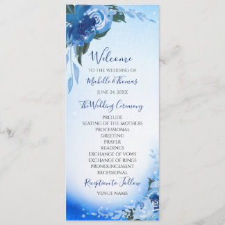Elegant Royal Blue Watercolor Blommigt Greenery Program