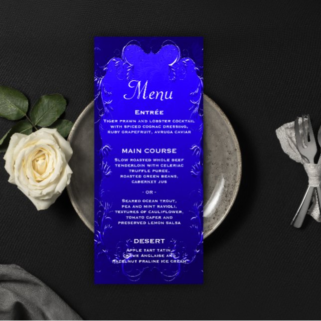 Elegant Royal Blue Wedding Reception Menu Meny (Skapare uppladdad)