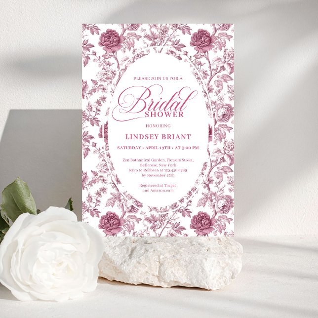 Elegant Royal Blush Rose Pattern Bridal Shower  Inbjudningar (Elegant Royal Blush Rose Pattern Bridal Shower Invite)