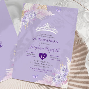 Elegant Royal Boho Lilac Blommigt Mis Quince Años Inbjudningar