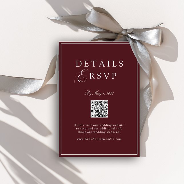 Elegant Royal Bourgogne QR-kod Bröllops-svar Tilläggskort (Elegant Royal Burgundy QR Code Wedding RSVP Enclosure Card)