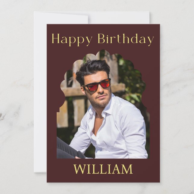 Elegant Royal Burgundy Modern Photo Birthday Kort (Framsida)