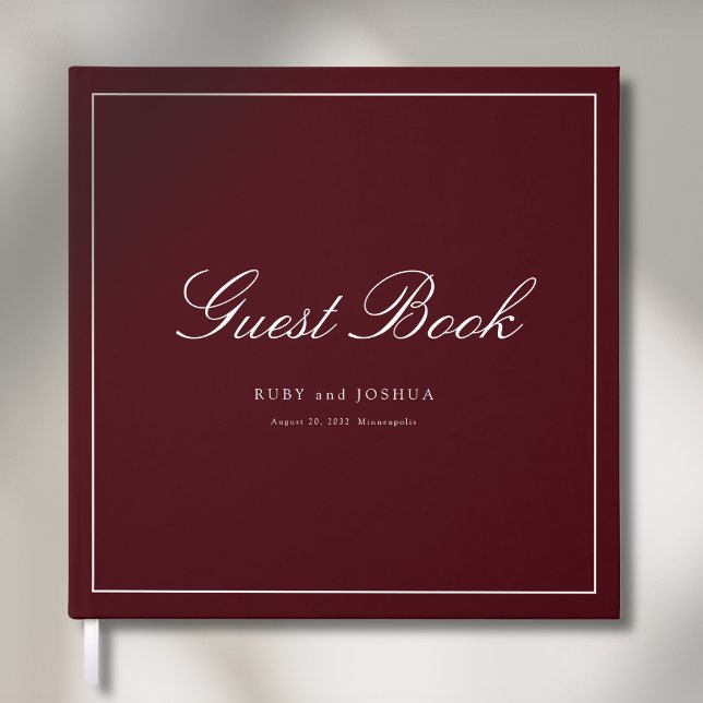 Elegant Royal Burgundy Scripted Font Wedding Gästböcker (Elegant Royal Burgundy Scripted Font Wedding Guest Book)
