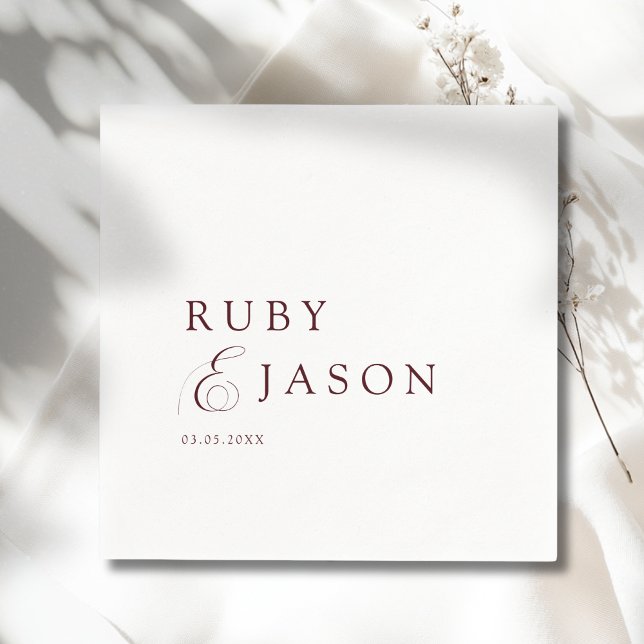 Elegant Royal Burgundy & Vit Script Bröllop Pappersservett (Elegant Royal Burgundy & White Script Wedding Ampersand Napkins)