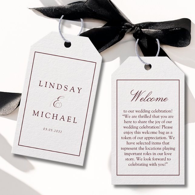 Elegant Royal Burgundy Wedding  Presentetikett (Elegant Royal Burgundy Wedding Gift Tags)