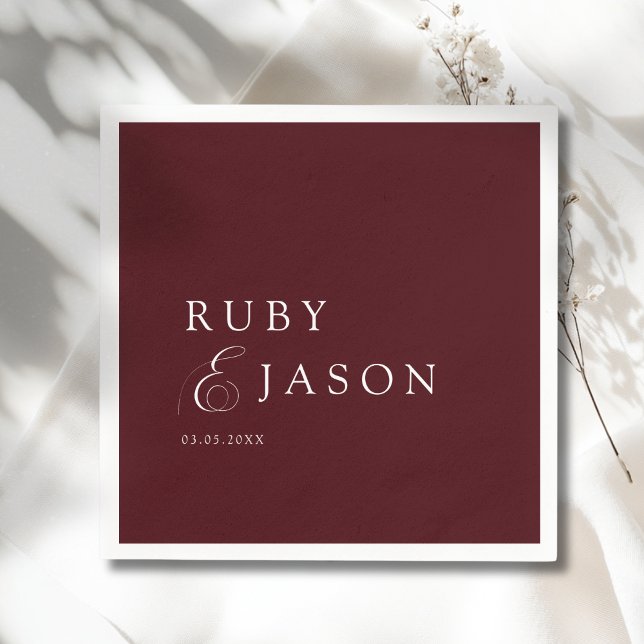 Elegant Royal Burgundy & White Script Wedding Pappersservett (Elegant Royal Burgundy & White Script Wedding Ampersand Napkins)