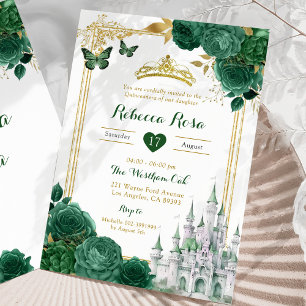 Elegant Royal Castle Grönt Blommigt Quinceañera Inbjudningar