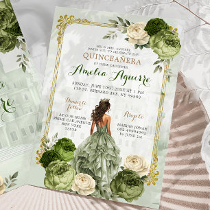 Elegant Royal Castle Guld Sage Grönt Quinceañera Inbjudningar