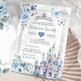 Elegant Royal Castle Silver Dusty Blue Quinceañera Inbjudningar