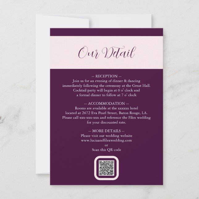 Elegant Royal Crimson QR Bröllop-detaljkort (Framsida)