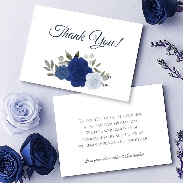 Elegant Royal & Dusty Blue Boho Chic Ro Bröllop Tack Kort (Front/Back)