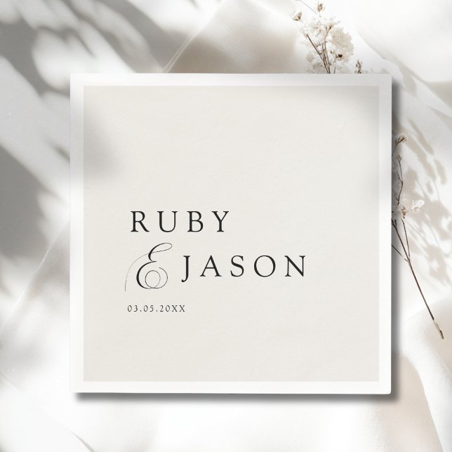 Elegant Royal Elfenben Svart  Bröllopskrift Pappersservett (Elegant Royal Ivory Black Script Wedding Ampersand Napkins)