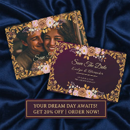 Elegant Royal Floral “Save the Date” Template Spara Datumet