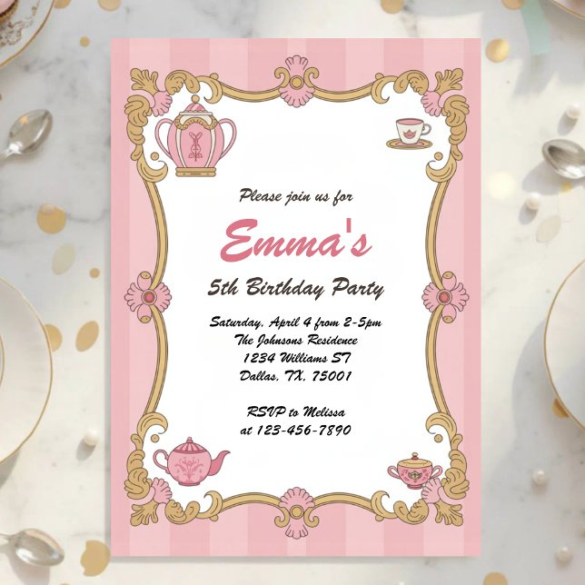 Elegant Royal Girls Tea Party Birthday Inbjudningar (Skapare uppladdad)