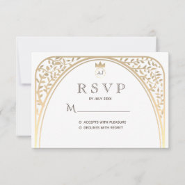 Elegant Royal Gold Monogram Bröllop Svarskort OSA Kort
