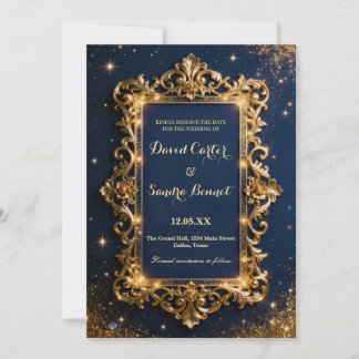 Elegant Royal Gold & Navy Blue Modern Wedding  Spara Datumet