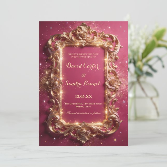 Elegant Royal Gold & Pink Modern Wedding  Spara Datumet (Stående Fram)