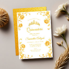 Elegant Royal Golden Blommigt Quinceañera Inbjudningar