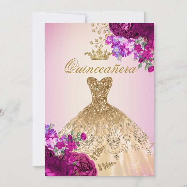 Elegant Royal Guld Burgundy Ro Quinceanera Inbjudningar (Baksida)