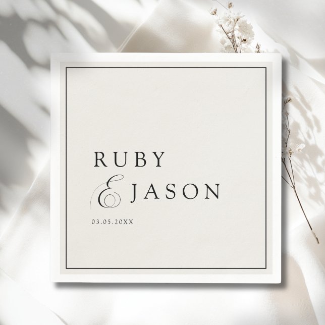 Elegant Royal Ivory Black  Script Wedding Pappersservett (Elegant Royal Ivory Black Script Ampersand Custom Wedding Napkins)