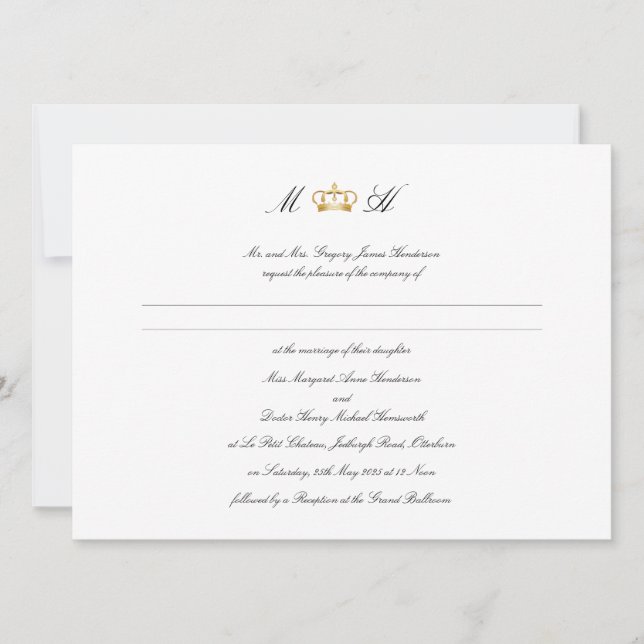 Elegant Royal Krona Bröllop Inbjudningar (Framsida)
