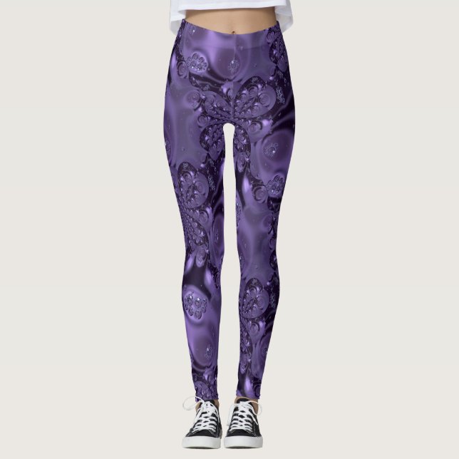 Elegant Royal Lila Flytande Gnistra Leggings (Framsida)