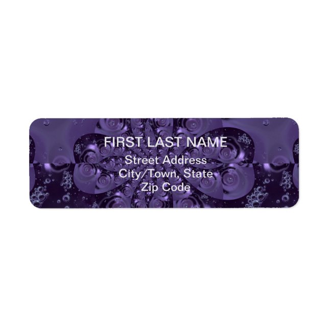 Elegant Royal Lila Flytande Gnistra Returadress Etikett (Framsidan)