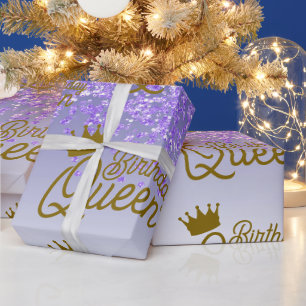 Elegant Royal Lila Glitter Födelsedagsdrottning Gu Presentpapper