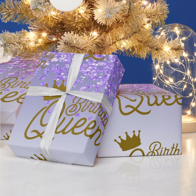Elegant Royal Lila Glitter Födelsedagsdrottning Gu Presentpapper (Helgdagar)