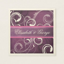 Elegant Royal Lila Grunge Damask Swirls Bröllop Pappersservett